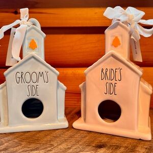 Magenta By Rae Dunn Ceramic Bride & Groom's Side Birdhouses